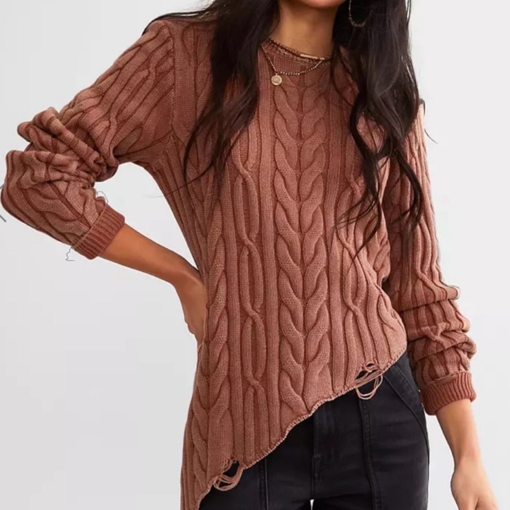 Cable Knit Sweater in a rusty faded red/orange color from the Buckle